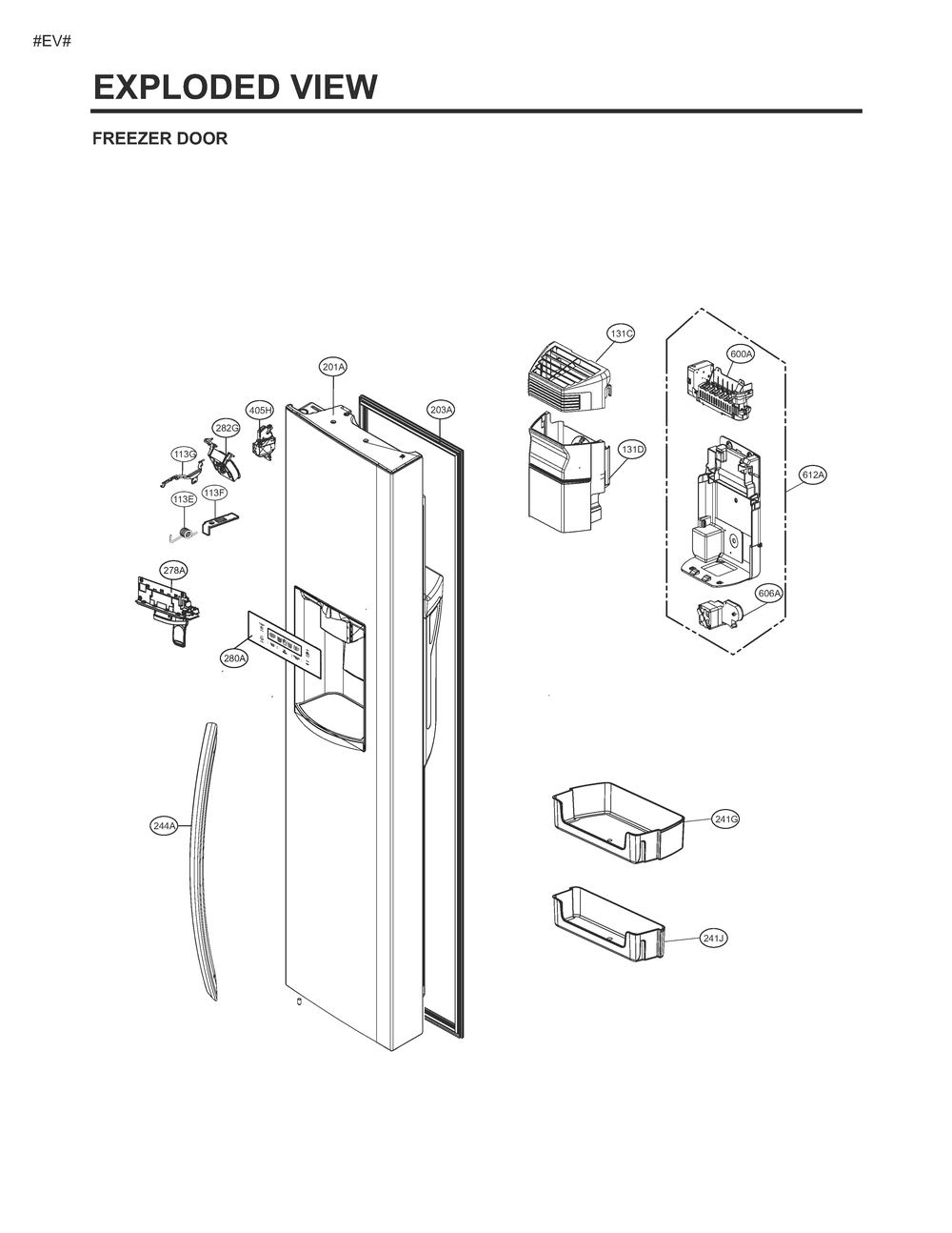 Freezer Door Diagram and Parts List for GM-L267NSDL ASTCNA2 LG Refrigerator
