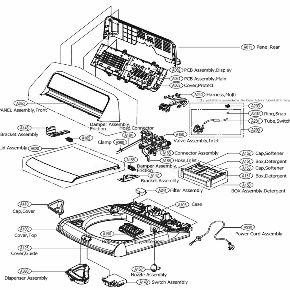 Cover Assembly Diagram and Parts List for WT7710HVA ASSEEUS LG Washer