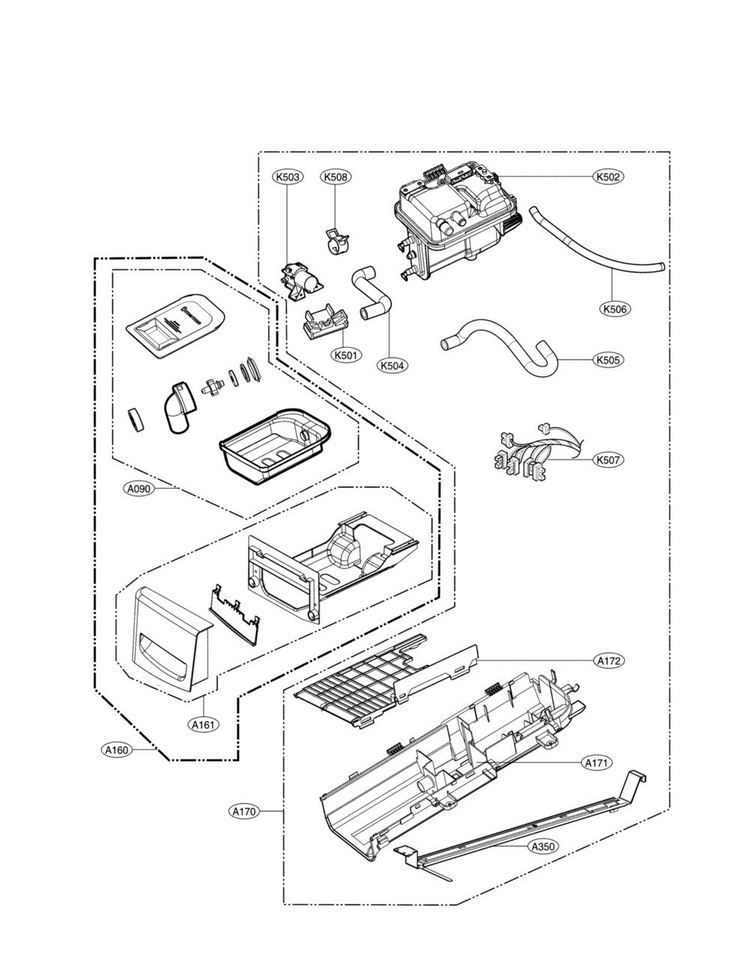 Drawer Panel Parts Diagram and Parts List for DLEX3570V  LG Dryer