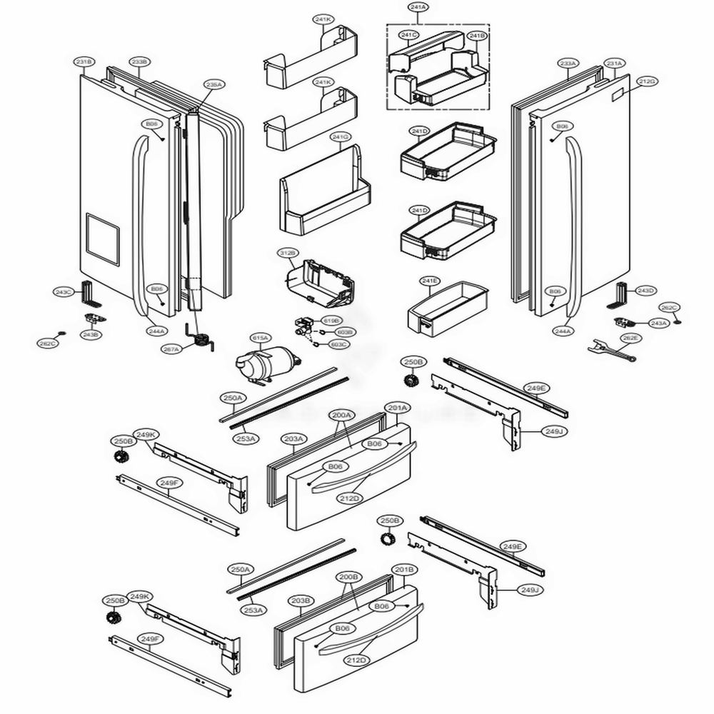 Door Parts Diagram and Parts List for 71092 ASWCSE2 LG Refrigerator