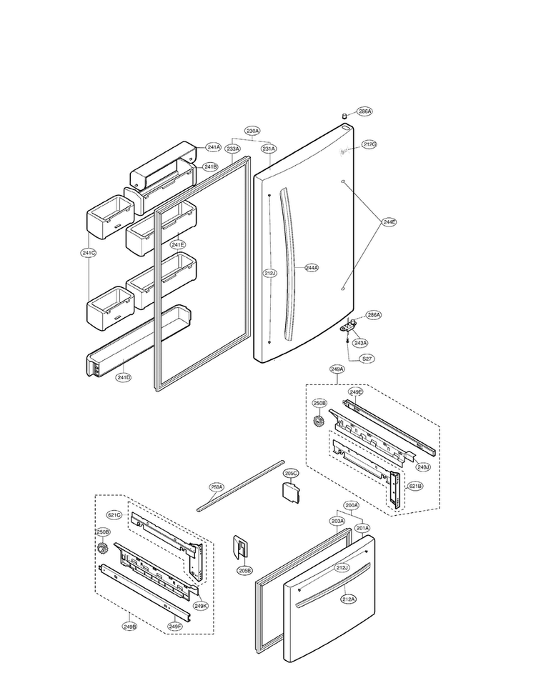 Door Parts Diagram and Parts List for LDC22720TT 01 LG Refrigerator