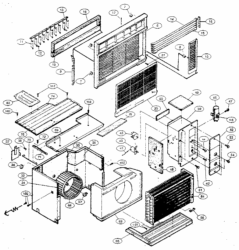 Front Frame And Evaporator Parts Diagram and Parts List for GA-1210DC  LG Air Conditioner
