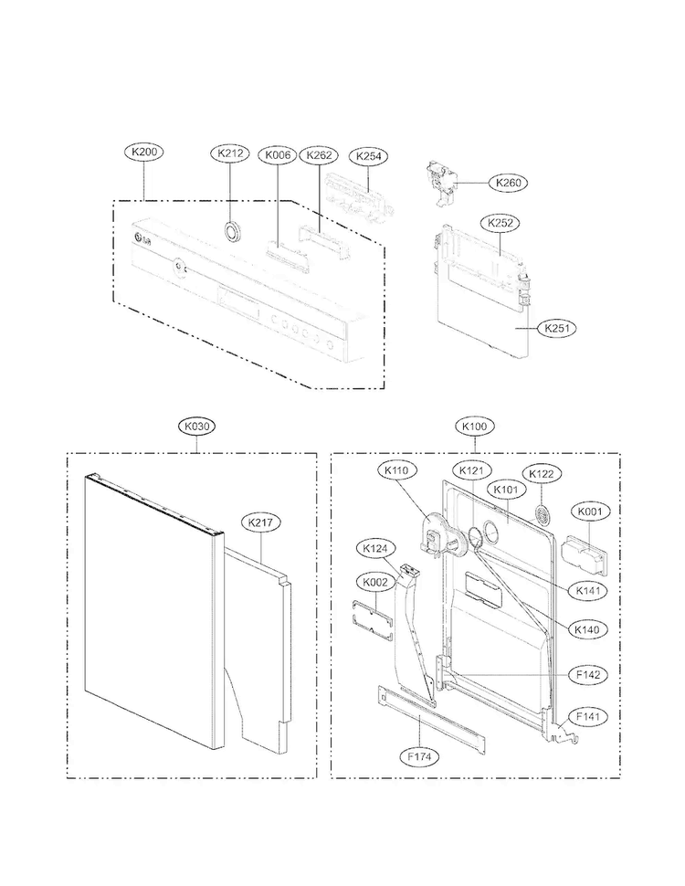 Panel/door Assembly Parts Diagram and Parts List for LDS5560ST  LG Dishwasher