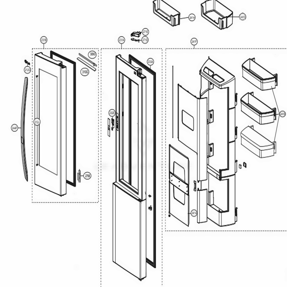 Refrigerator Door Diagram and Parts List for LSXS26396S ASTCNA0 LG Refrigerator