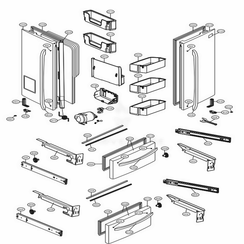 Door Parts Diagram and Parts List for LMXS27626S ASTCNA1 LG Refrigerator