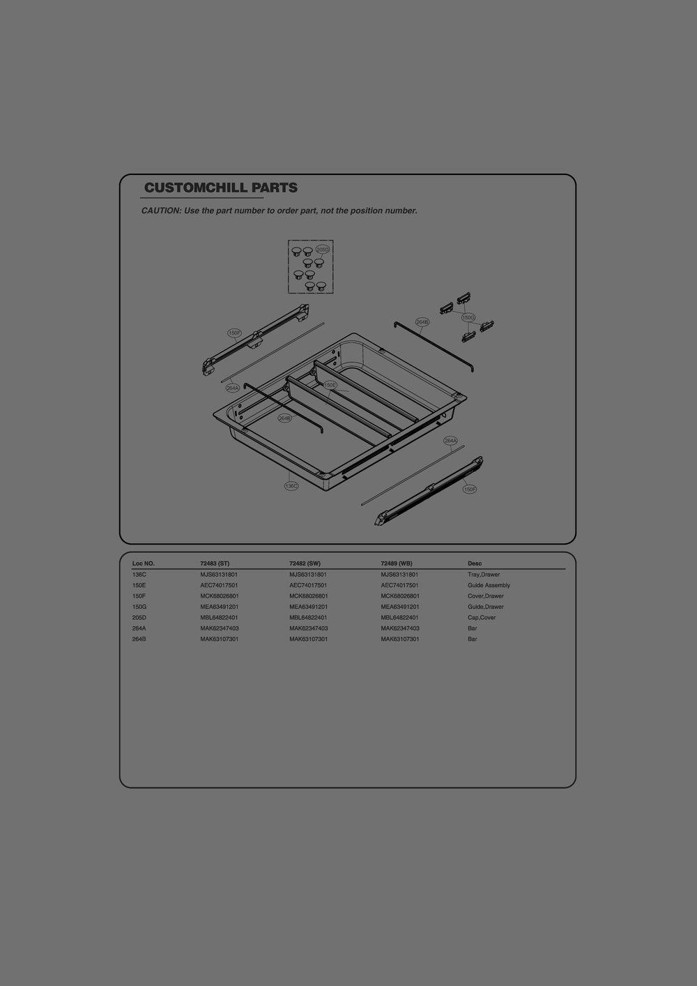 Customchill Parts Diagram and Parts List for GR-L31GHQXM ASWCSE0 LG Refrigerator