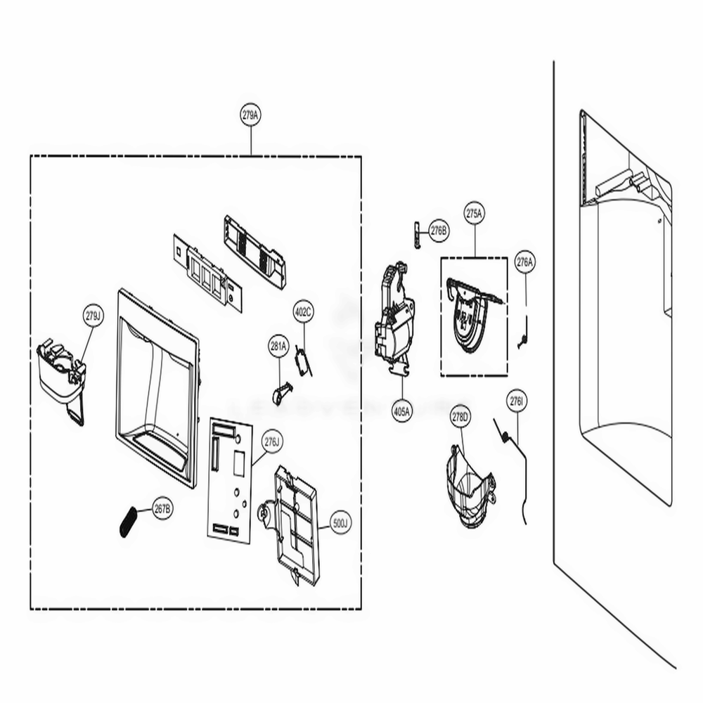 Dispenser Parts Diagram and Parts List for 79983 ASTCSE1 LG Refrigerator