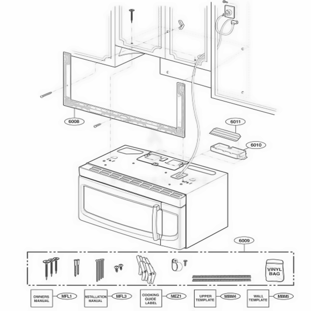 Installation Parts Diagram and Parts List for LMV2053SW AW1ELGA LG Microwave
