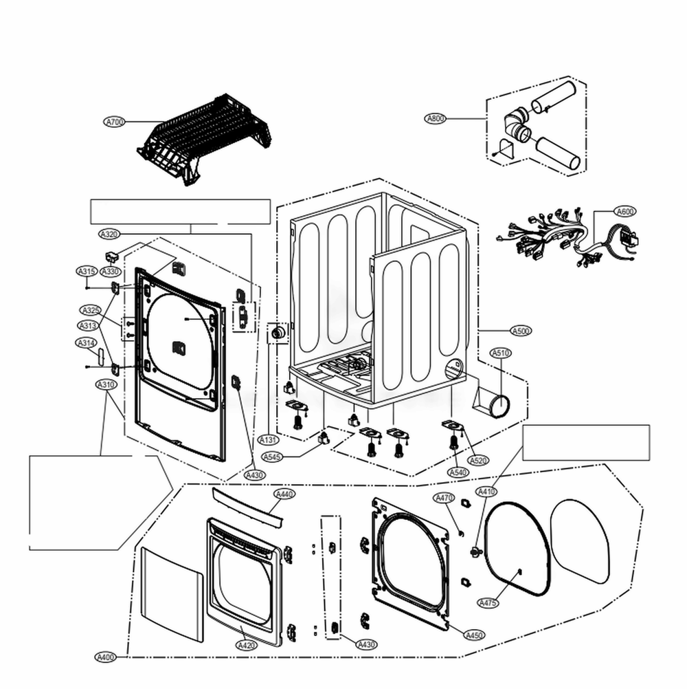 Cabinet And Door Assembly: Electric Type Diagram and Parts List for DLEY1701V ASSEEUS LG Dryer