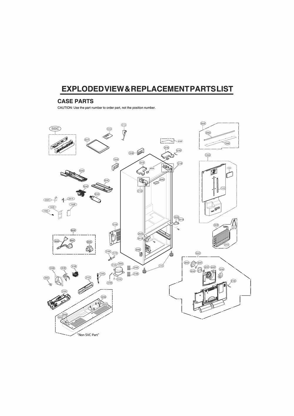 Case Parts Diagram and Parts List for GR-G23ANSNM ASTCNA0 LG Refrigerator