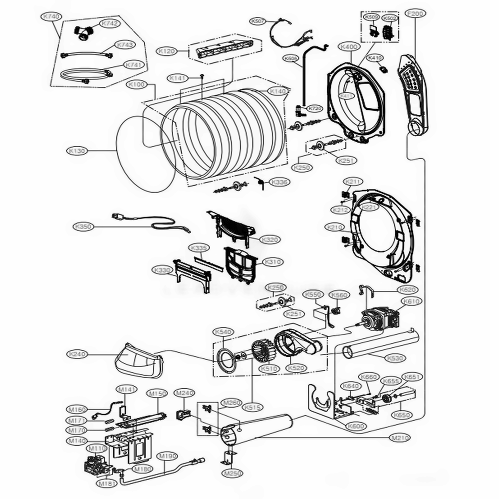 Drum And Motor Assembly Gas Type Diagram and Parts List for DLGX5001W ABWEEUS LG Dryer