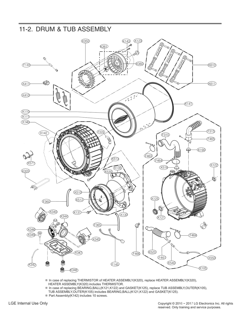 Drum And Tub Assembly Diagram and Parts List for FH2F8ADYK8 ABSEEUS LG Washer