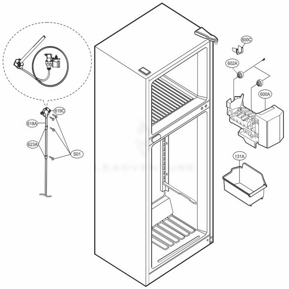 Ice Maker Parts Diagram and Parts List for LTCS24223W ASWCNA3 LG Refrigerator
