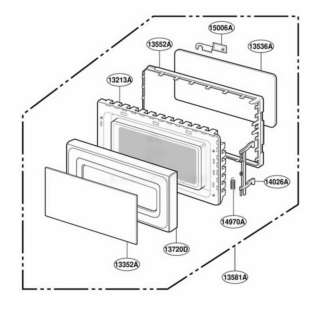 Door Parts Diagram and Parts List for MT1130SGB SGEWRP LG Range