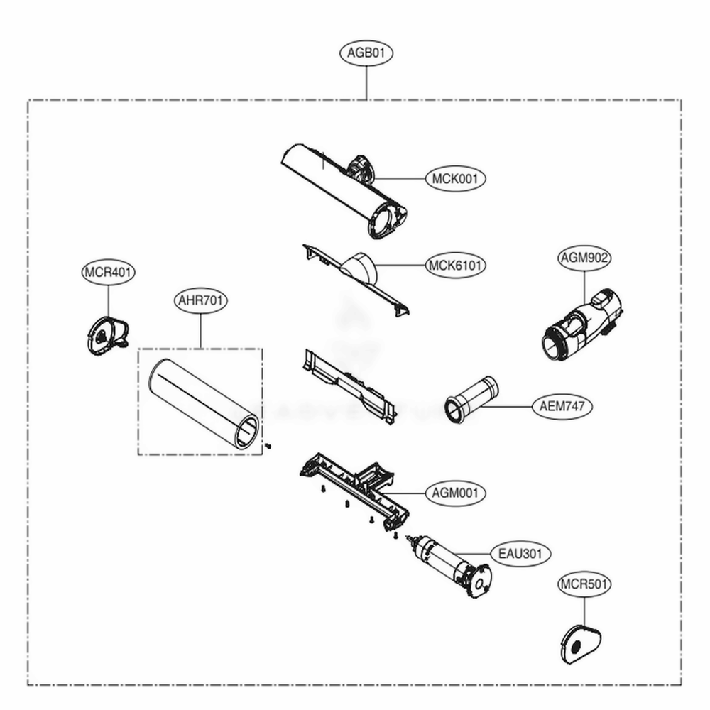 Flufy Nozzle Assembly Diagram and Parts List for A908VMR AVWELGA LG Upright Vacuum