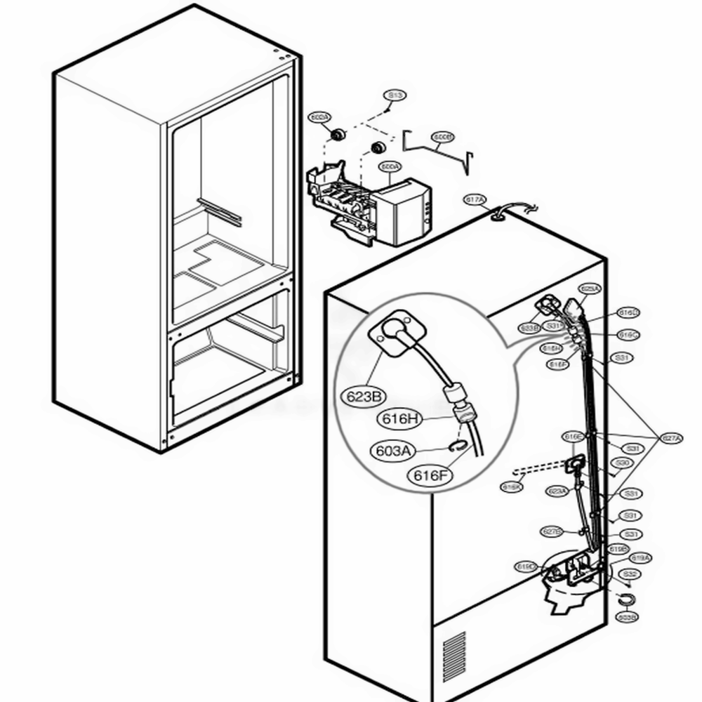 Ice Maker Parts Diagram and Parts List for 78719 AHM1SER LG Refrigerator