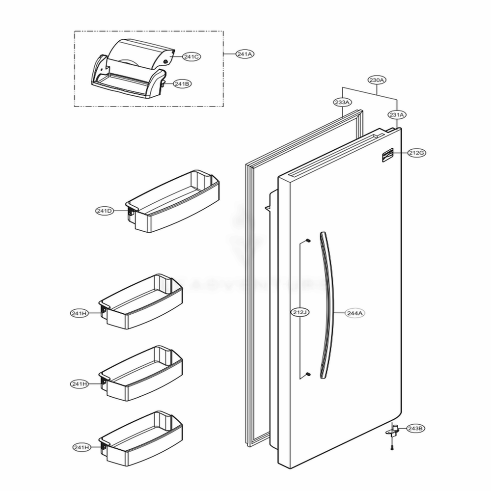 Refrigertor Door Diagram and Parts List for 51019 AWB1SER LG Refrigerator