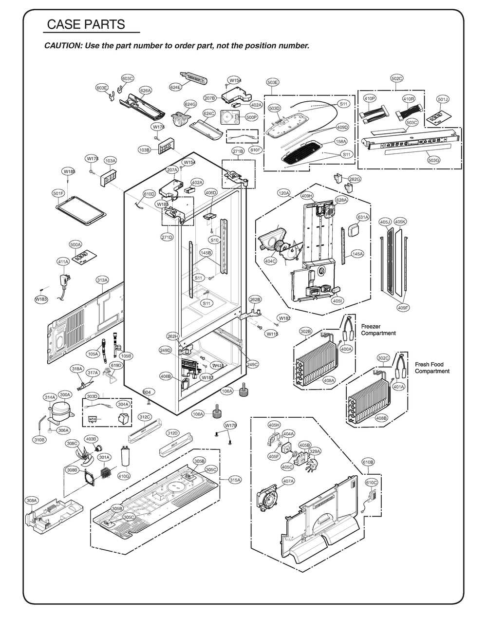 Case Parts Diagram and Parts List for GR-J268WSTM ASTCSE0 LG Refrigerator