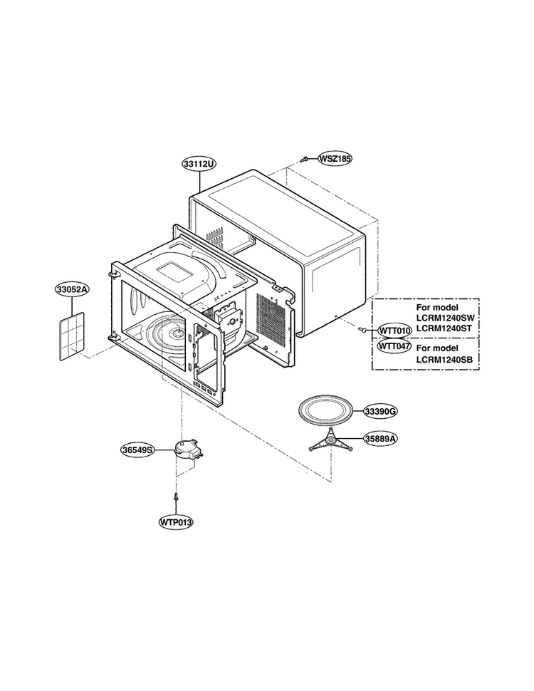 Oven Cavity Parts Diagram and Parts List for LCRM1240ST01  LG Microwave