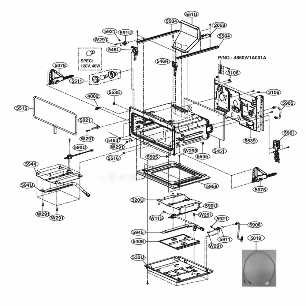Upper Cavity Parts Diagram and Parts List for LDG4311ST ASTELGA LG Range