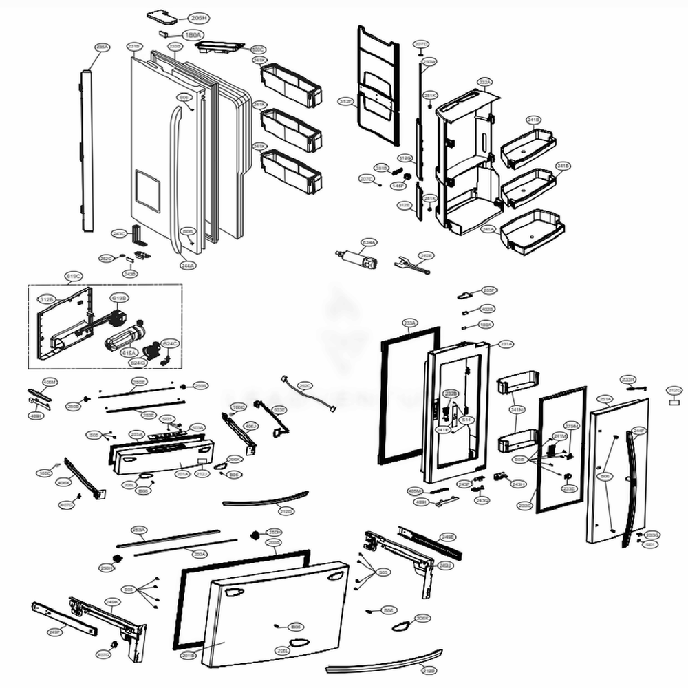 Door Parts Diagram and Parts List for LMXS30776D ASBCNA0 LG Refrigerator