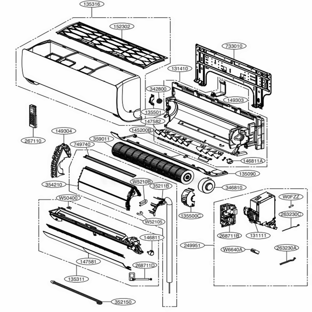 Main Diagram and Parts List for LMN159HVT EWHBEUS LG Air Conditioner