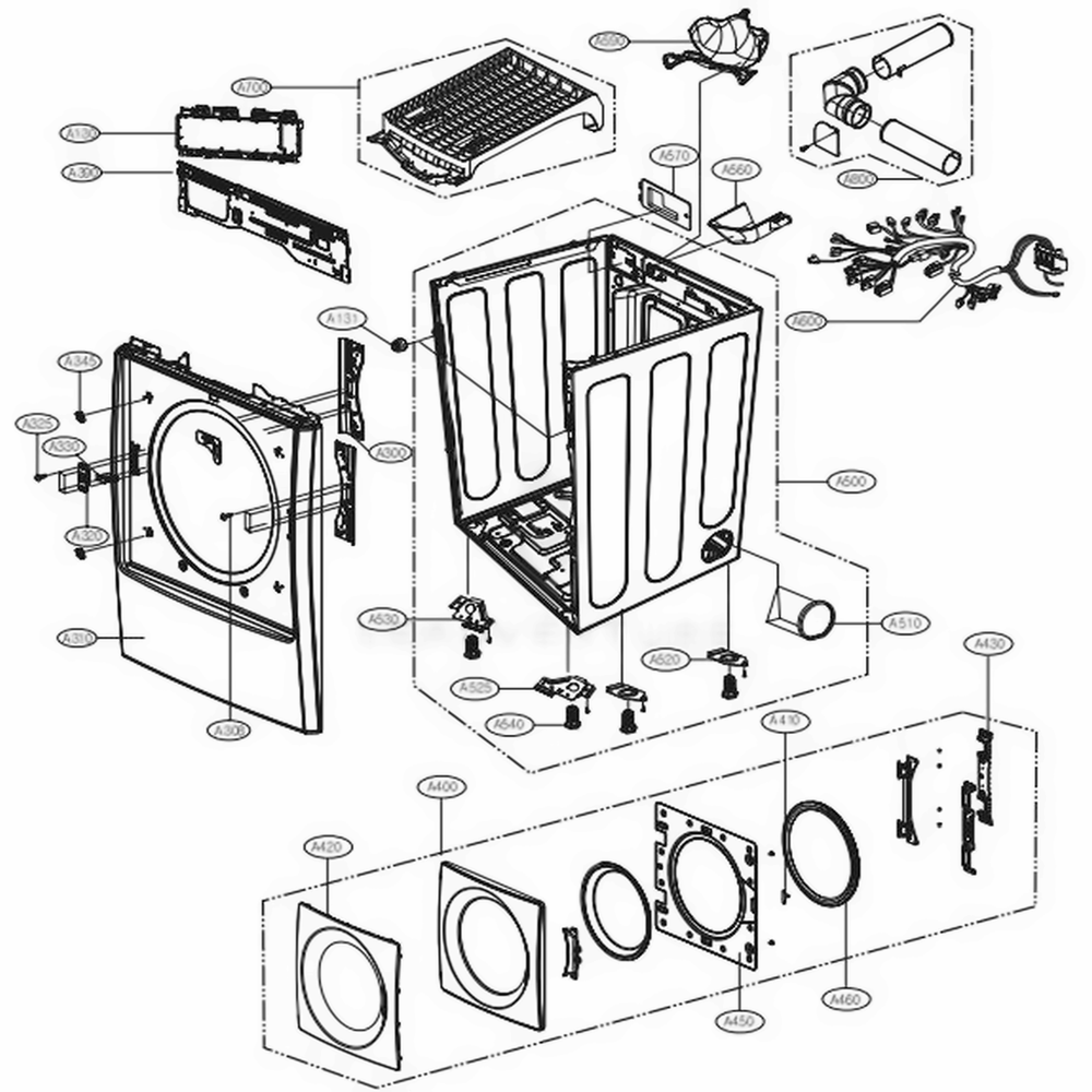 Cabinet And Door Assembly Diagram and Parts List for 81728 APBESEU LG Dryer