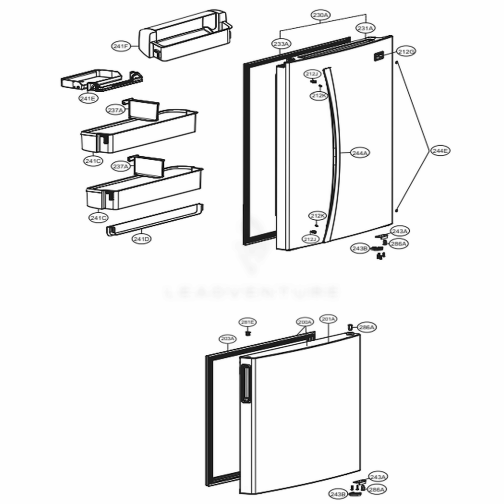 Door Parts Diagram and Parts List for 78044 ABICSE0 LG Refrigerator
