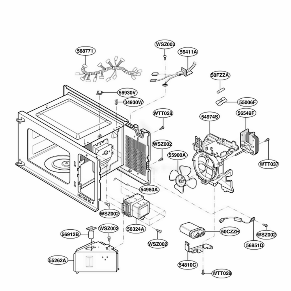 Interior Parts Diagram and Parts List for NNS431BL KBKEMAT LG Range