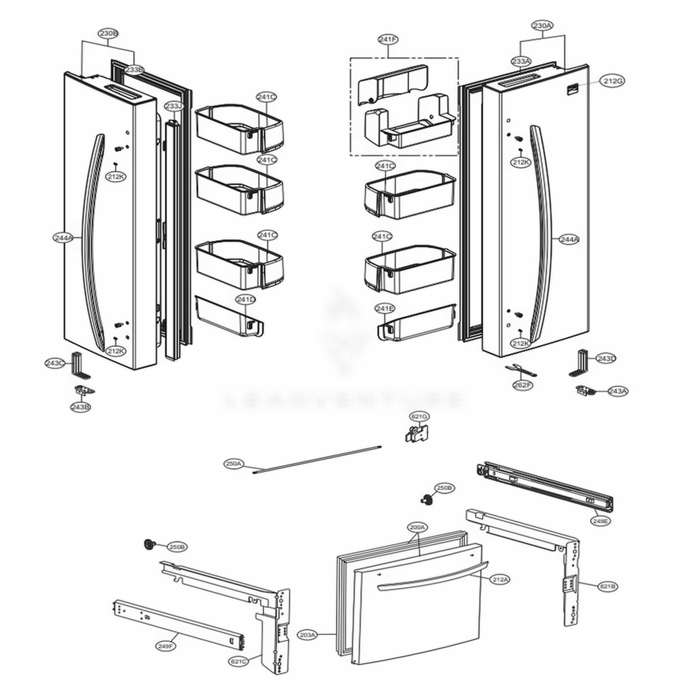 Door Parts Diagram and Parts List for 71319 AWBCSE2 LG Refrigerator