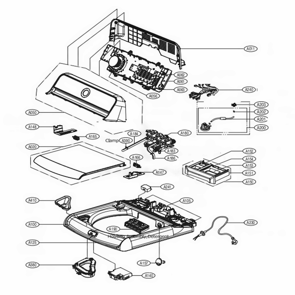 Top Cover Assembly Diagram and Parts List for 42652115 ABWEEUS LG Washer Dryer Combo