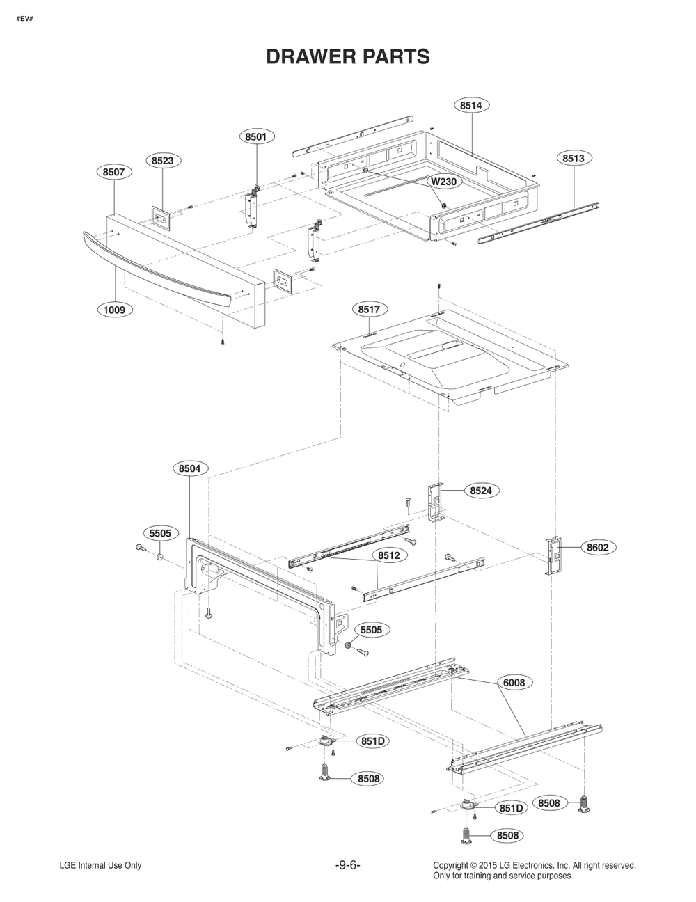 Drawer Parts Diagram and Parts List for FE1773LS ASTLLGA LG Range