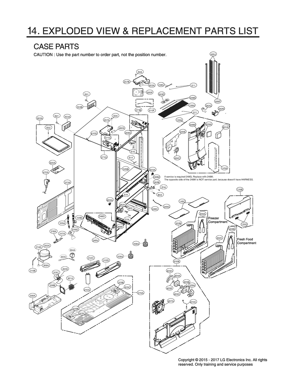 Case Parts Diagram and Parts List for GR-L31GHSJM ASTCNA1 LG Refrigerator