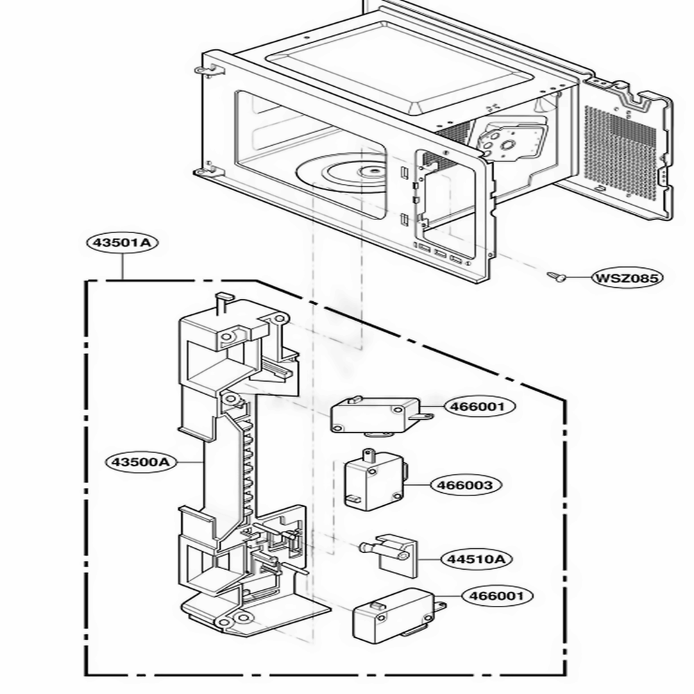 Latch Board Parts Diagram and Parts List for MT2115SJQ MWEWRP LG Range