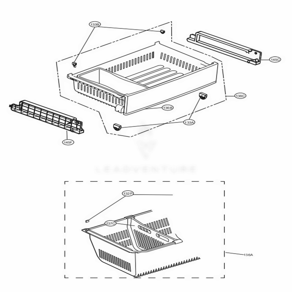 Freezer Parts Diagram and Parts List for LFX25974SW ASWCNA6 LG Refrigerator