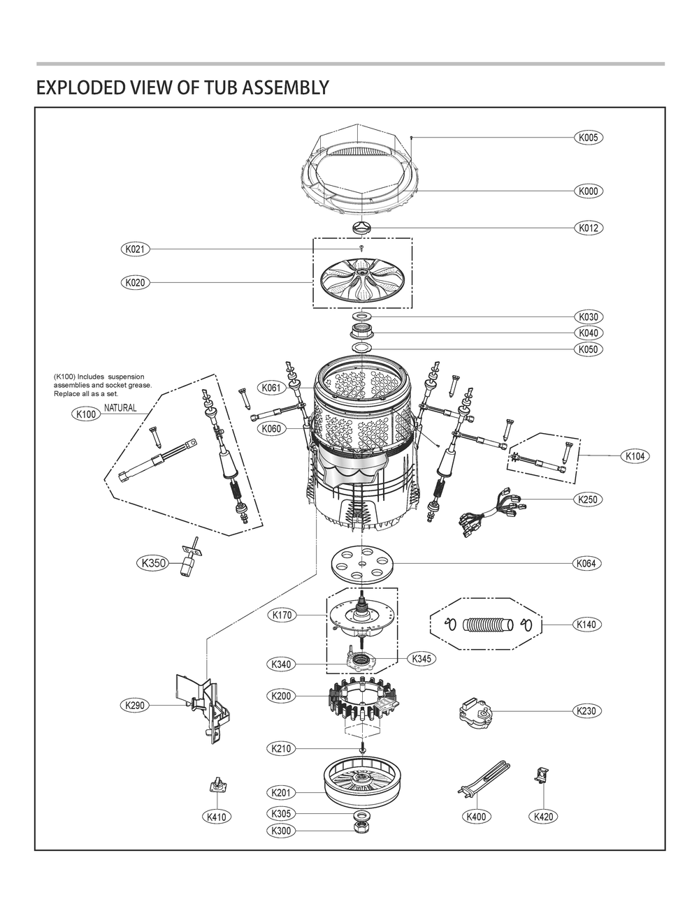 Tub Assembly Diagram and Parts List for T1746ADFSP ABWEPEU LG Washer