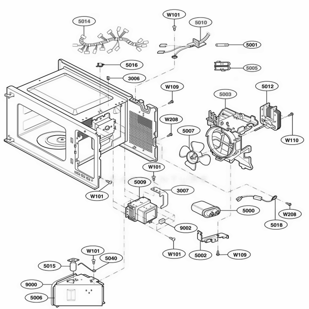 Interior Parts 1 Diagram and Parts List for 62259 CB1ESEA LG Wall Oven