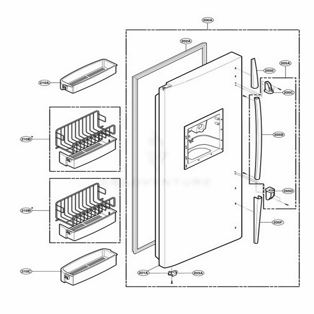 Freezer Door Part Diagram and Parts List for LRSC26915TT ATICLGA LG Refrigerator