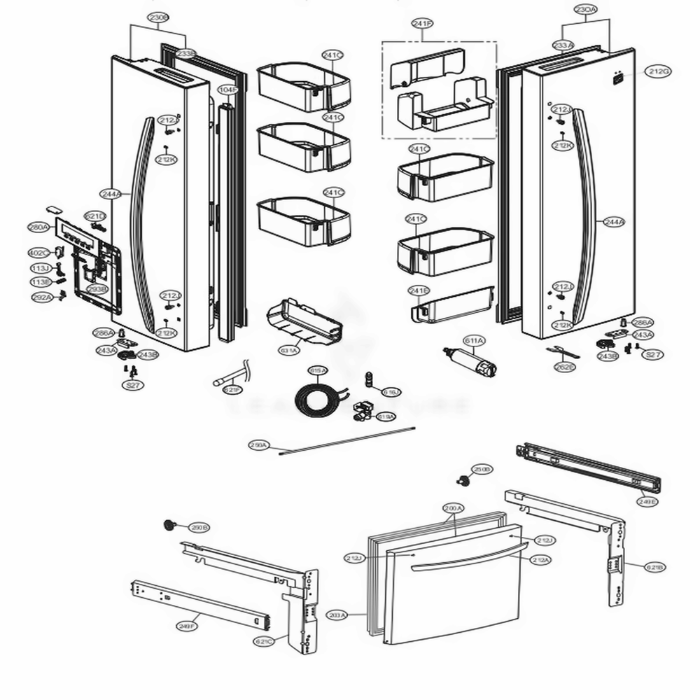 Door Parts Diagram and Parts List for 71329 AWBCSE0 LG Refrigerator