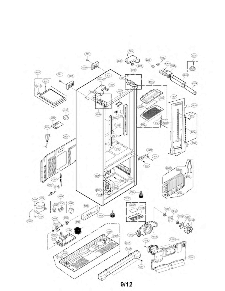 Case Parts Diagram and Parts List for LFX25975SB 02 LG Refrigerator