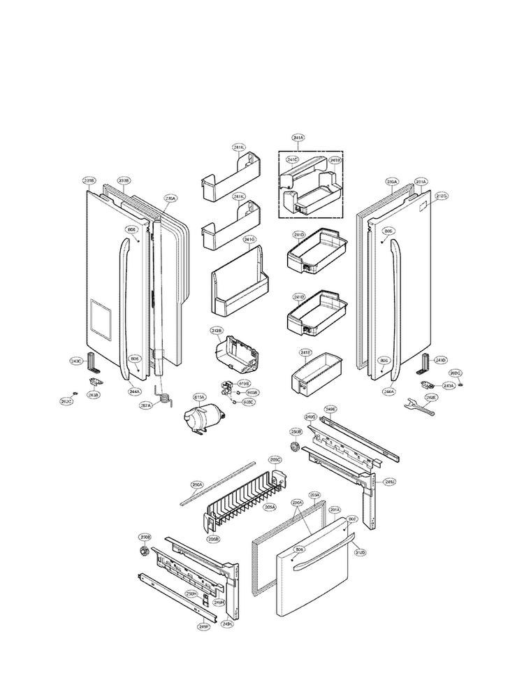 Door Parts Diagram and Parts List for LFX25976ST 01 LG Refrigerator