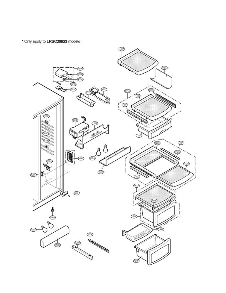 Refrigerator Compartment Parts Diagram and Parts List for LRSC26923TT 00 LG Refrigerator