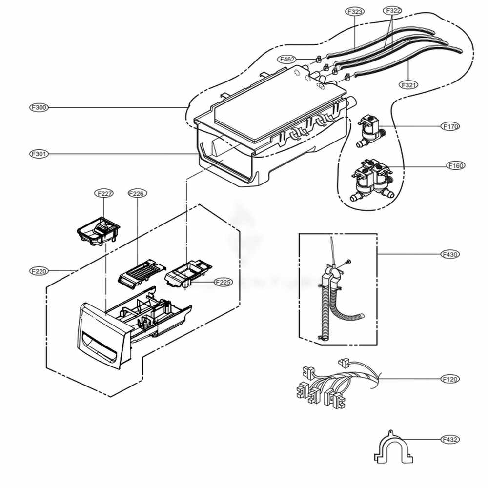 Dispenser Assembly Diagram and Parts List for 41562 ABWEUEU LG Washer