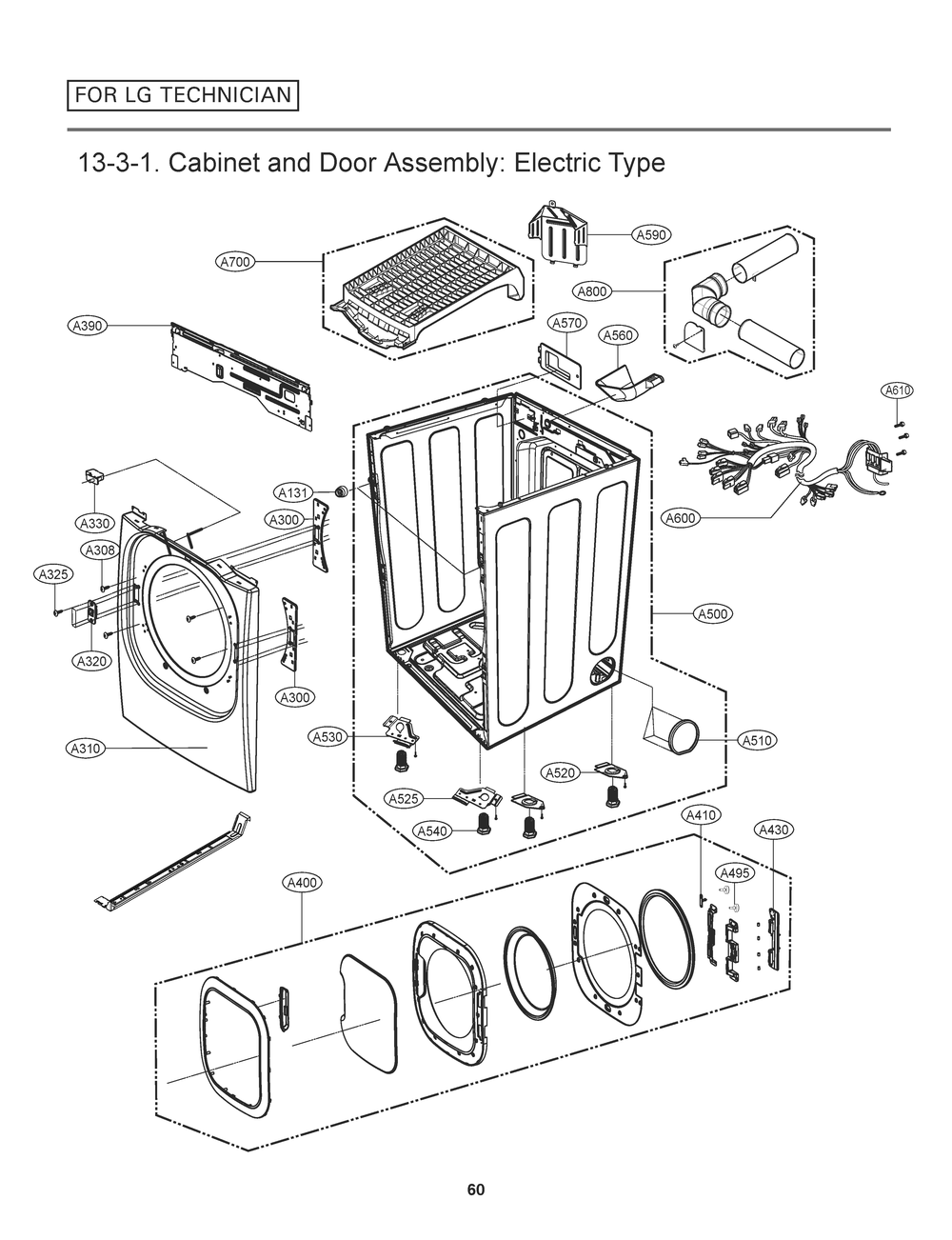 Cabinet And Door Assembly Diagram and Parts List for RV1393AS ABWEEUS LG Dryer