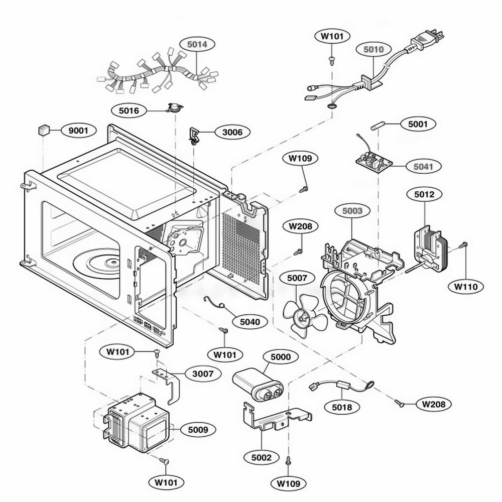 Interior Parts 2 Diagram and Parts List for 63352301 CW1ESEA LG Range