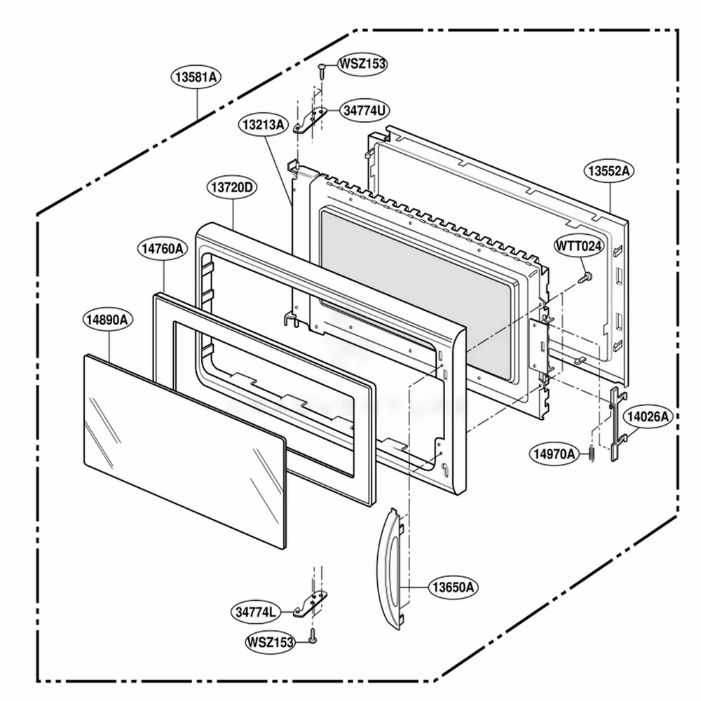 Door Parts Diagram and Parts List for YKHMC107EWH0 WHEKAC LG Range