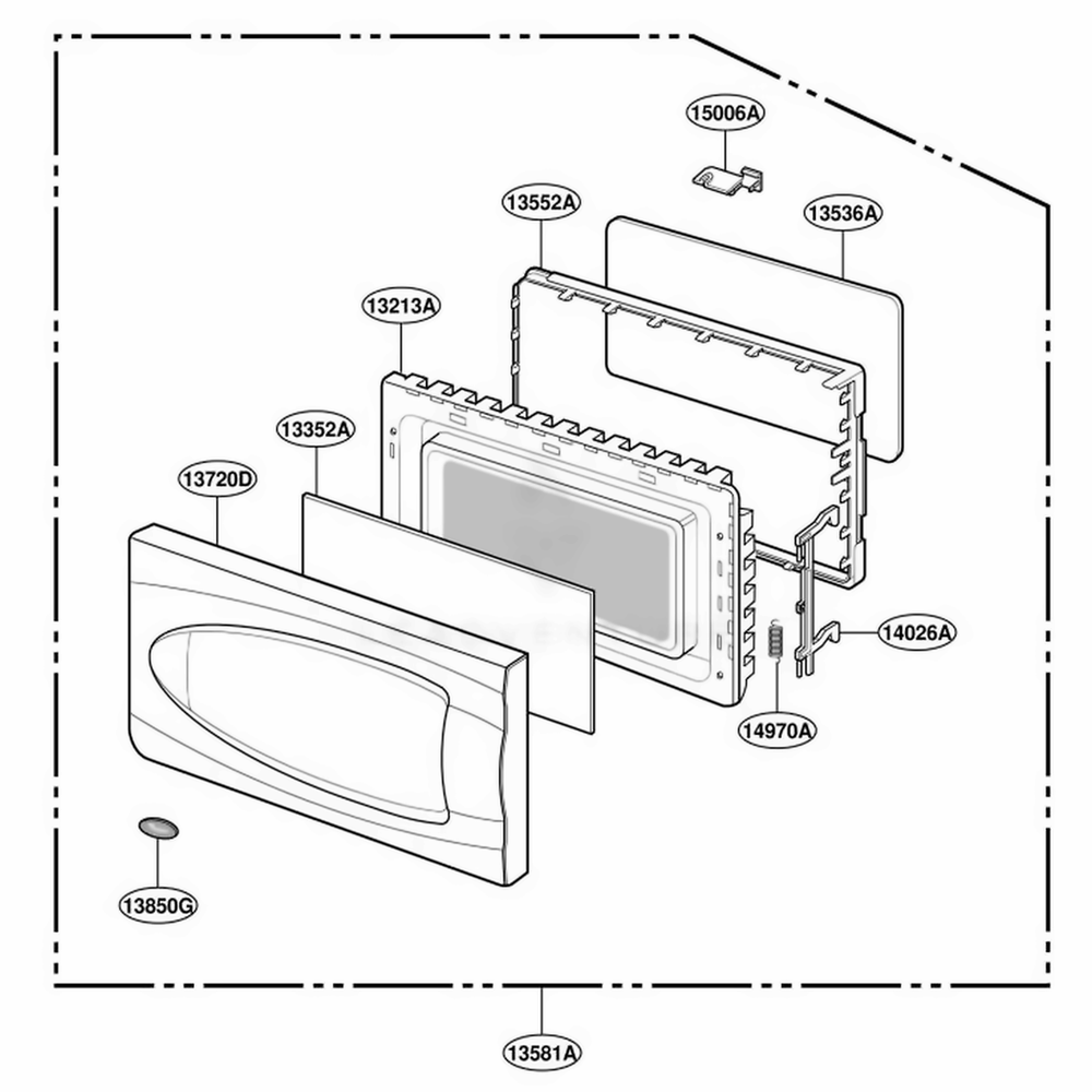 Door Parts Diagram and Parts List for MT2145SJQ MWEWRP LG Microwave