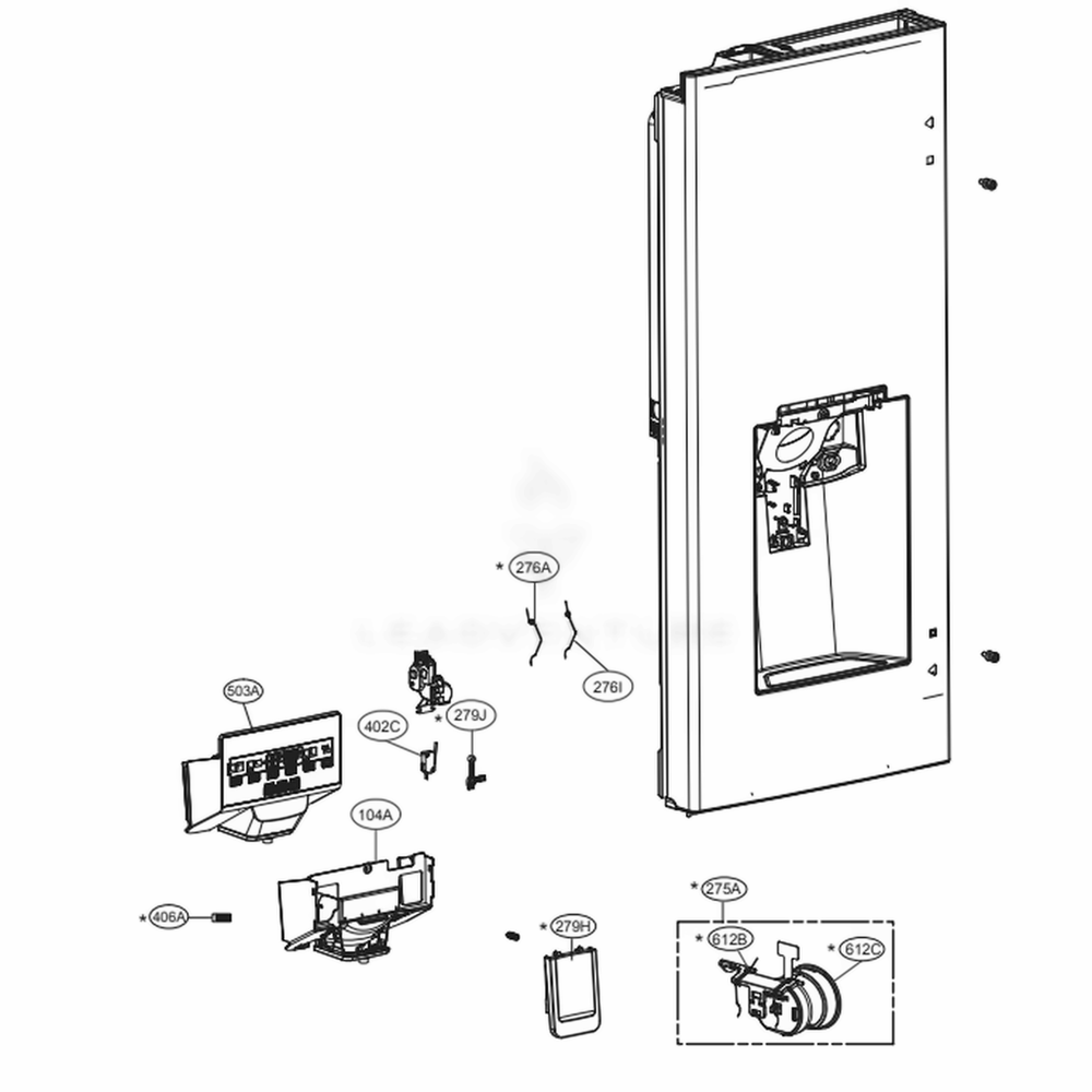 Dispenser Parts Diagram and Parts List for LMXS28626S ASTCNA2 LG Refrigerator