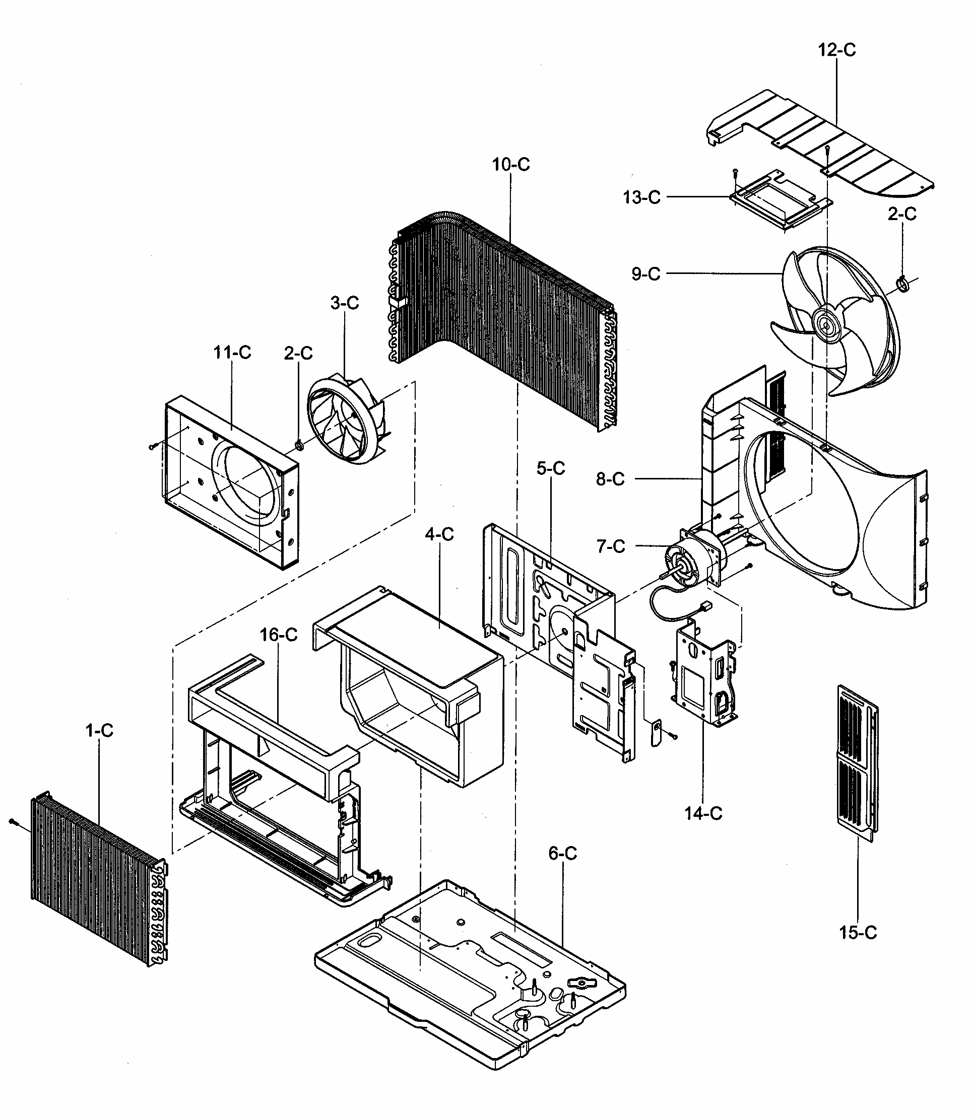 Air Handling/cycle Parts Diagram and Parts List for 58073123200  Kenmore Air Conditioner