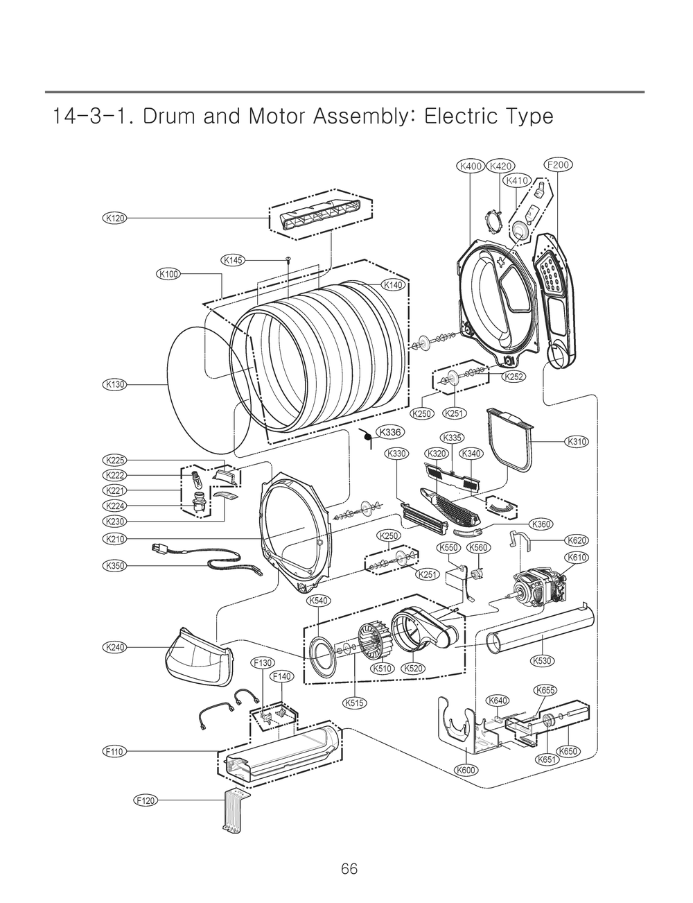Drum And Motor Assembly Diagram and Parts List for RV1380ES8N ASSEEUS LG Dryer